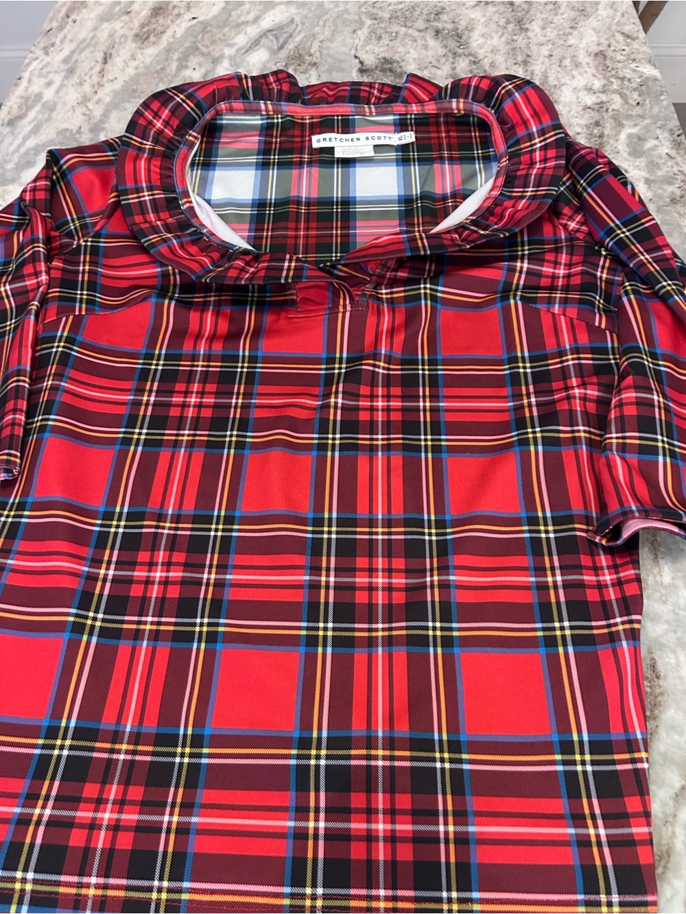 Gretchen Scott Red Plaid Collared Top XL - Picture 7 of 8